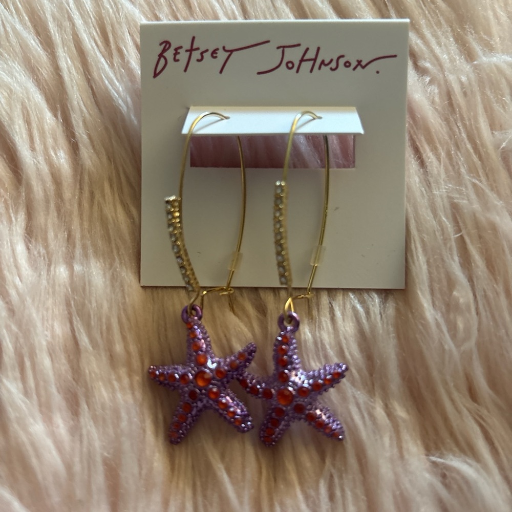 Betsey Johnson Purple and Orange Starfish Earrings with Gold-Tone leverback
